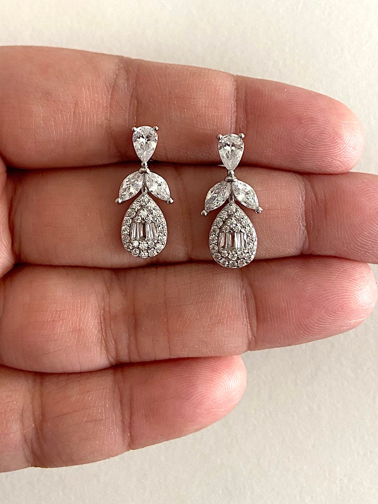 Sterling Silver Drop Solitaire Earrings