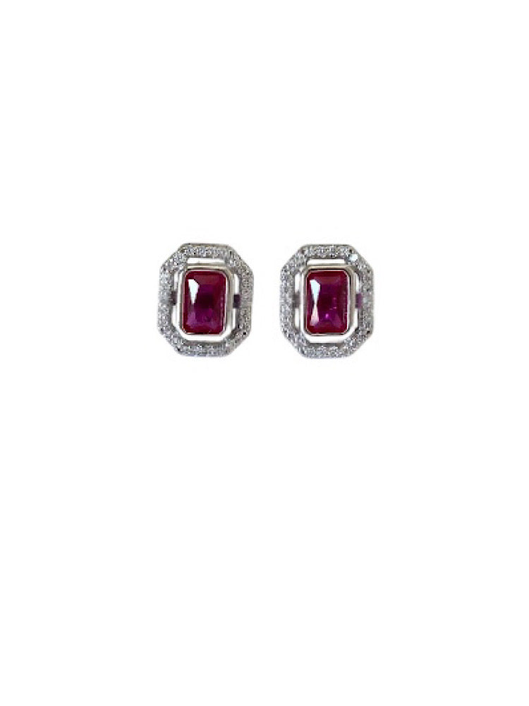 Emerald Dark Pink Sterling Silver Studs Earrings