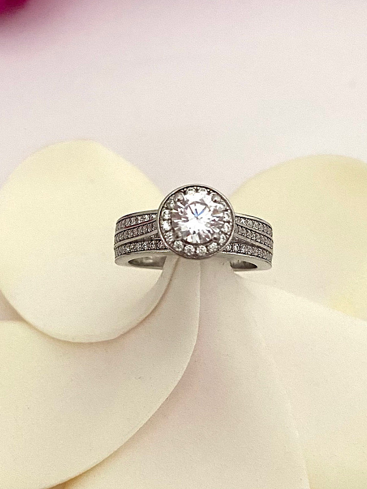 Silver High-Mounted Solitaire Ring