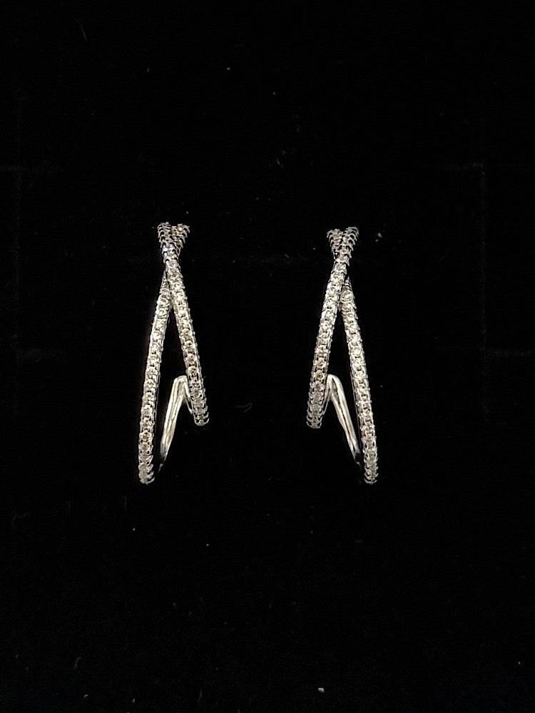 Studded J Shape Hoop Earrings Sterling Silver
