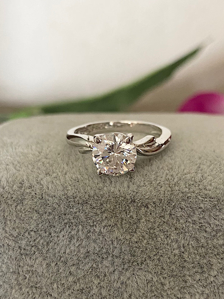 Round Solitaire Ring Sterling Silver