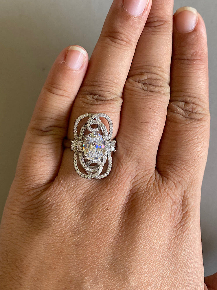 Silver Oval Solitaire Cocktail Ring - Main Image