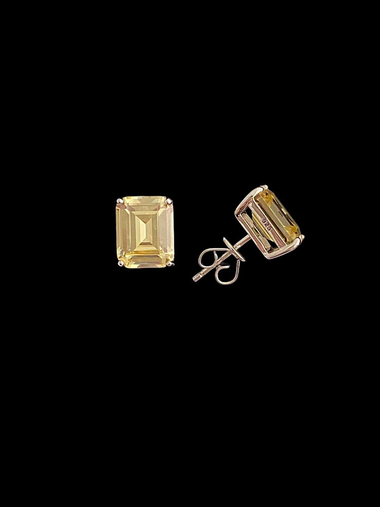 Yellow Emerald Stone Sterling Silver Studs Earrings