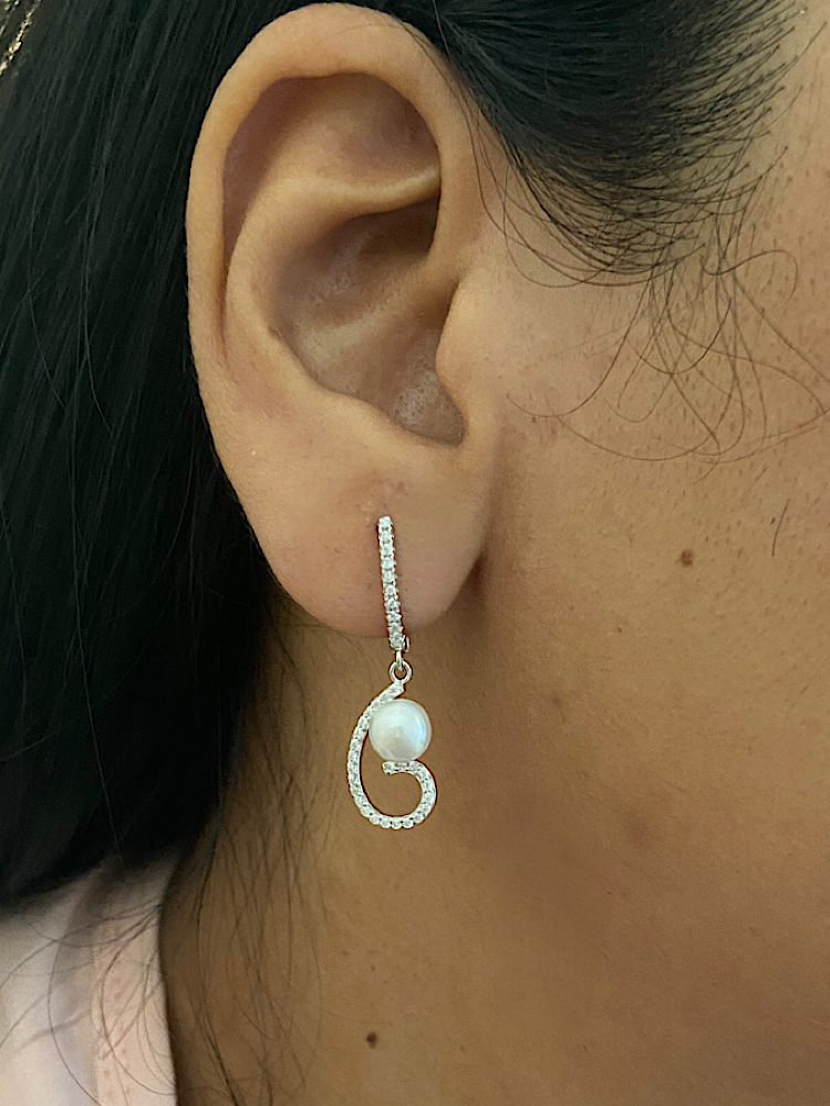 Pearl Sterling Silver Hoop Earrings