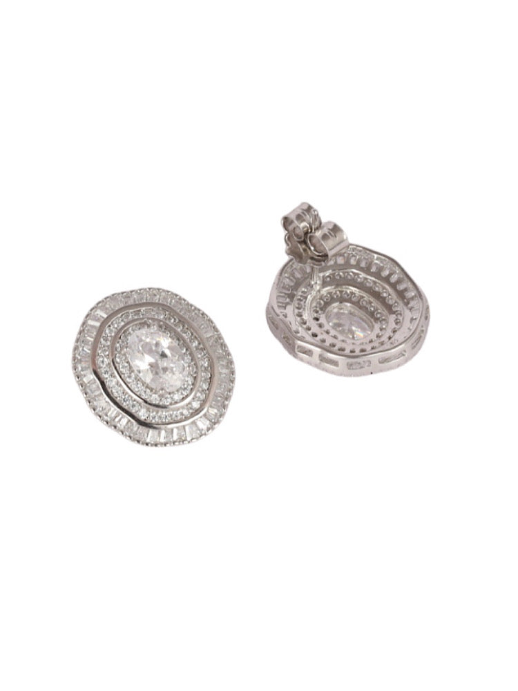White Studs Silver Earring