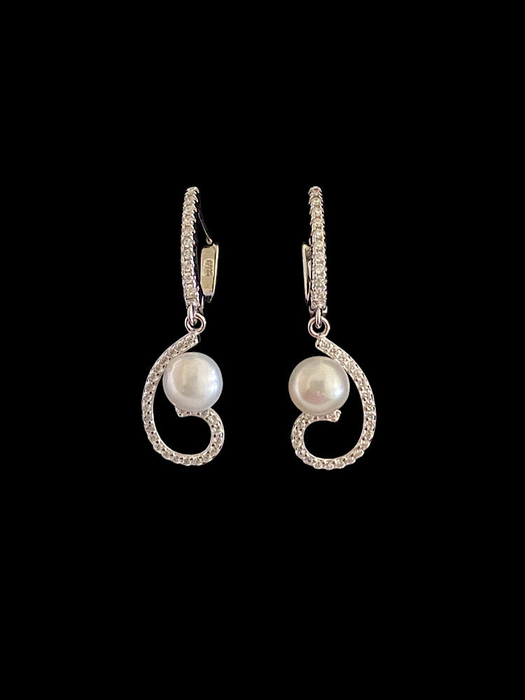 Pearl Sterling Silver Hoop Earrings