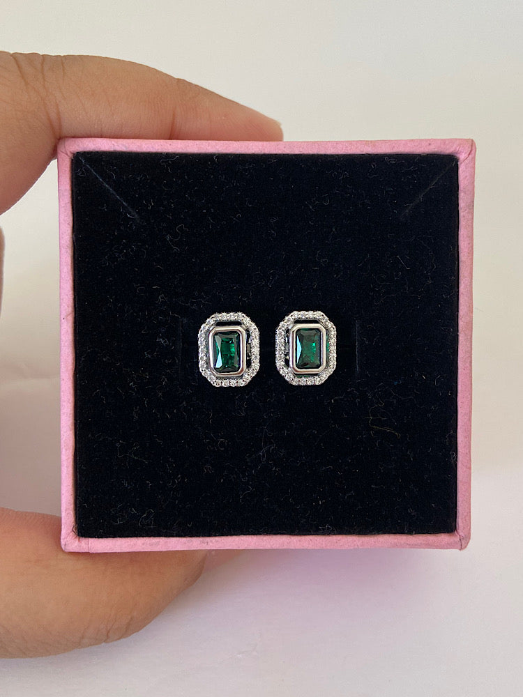 Emerald Green Sterling Silver Studs Earrings