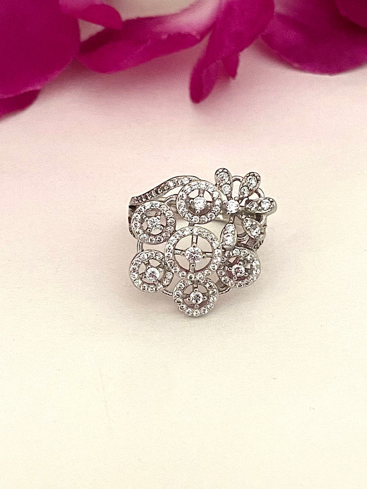 Silver Floral Cocktail Ring