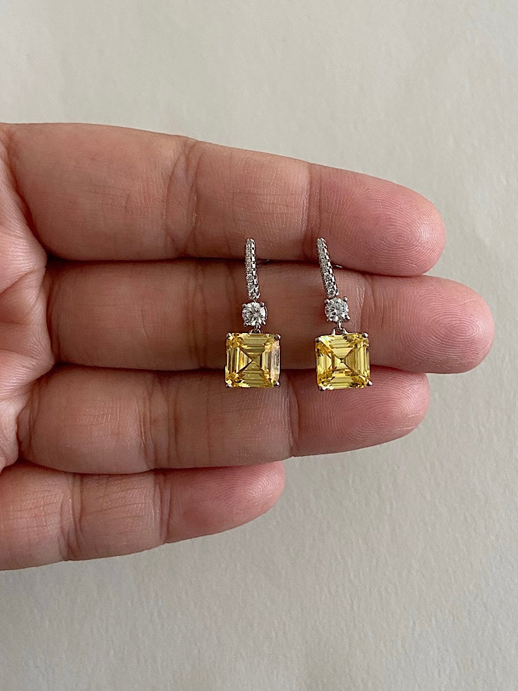 Yellow Stone Earrings Sterling Silver Earrings