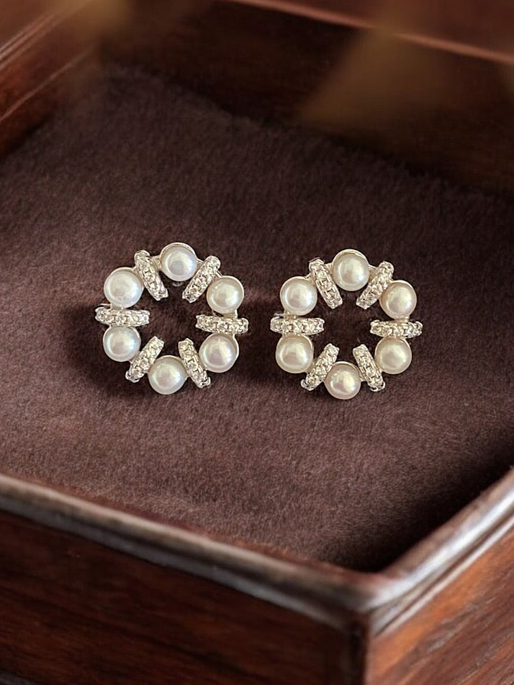 Pearl Floral Sterling Silver Earrings