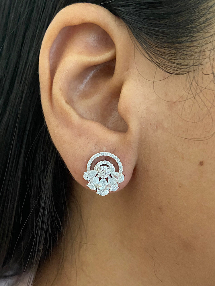 Floral Design Solitaire Sterling Silver Studs