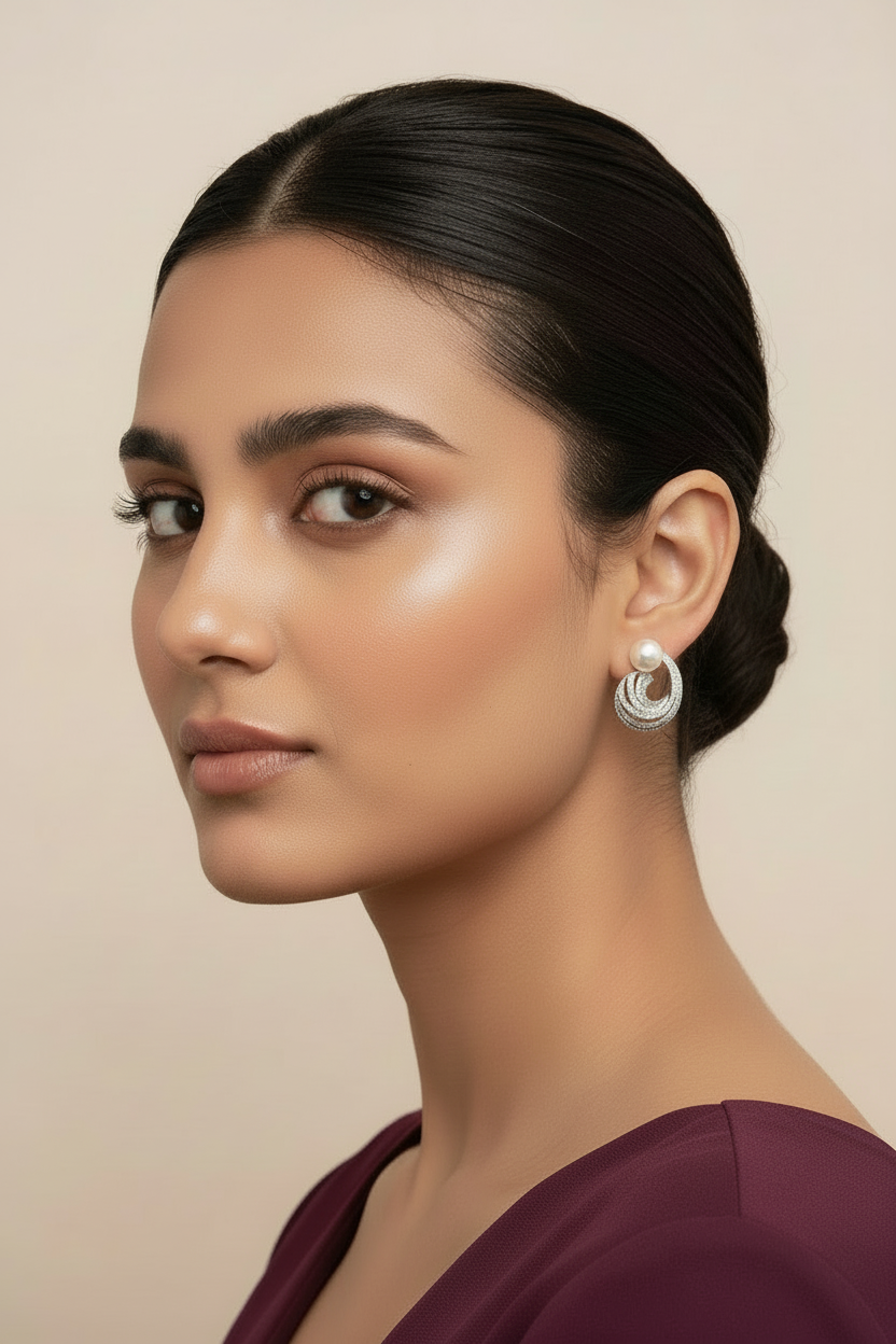 Pearl Design Sterling Silver Earrings