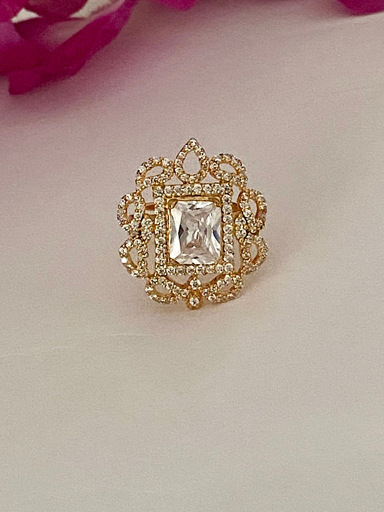 Gold plated White Stone Adjustable Ring
