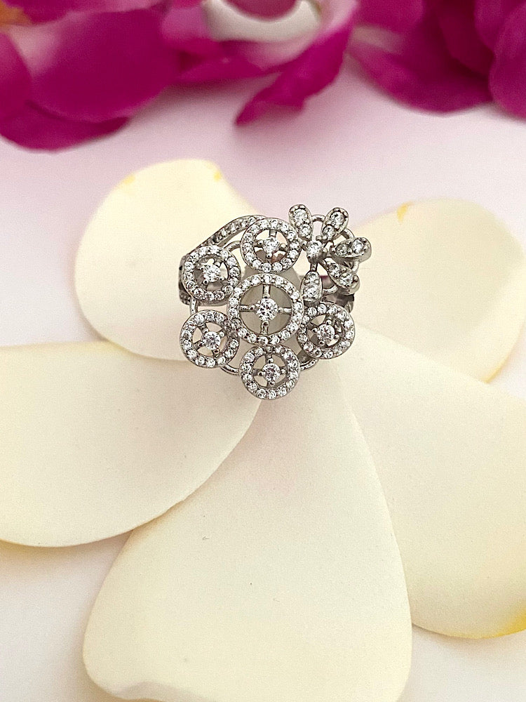 Silver Floral Cocktail Ring