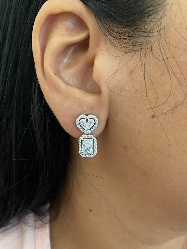 Heart Solitaire Drop Sterling Silver Earrings