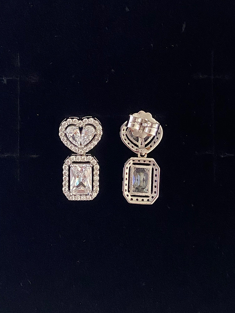 Heart Solitaire Drop Sterling Silver Earrings