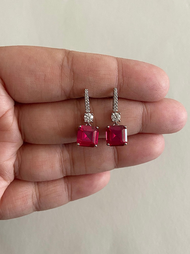 Red Stone Earrings Sterling Silver Earrings
