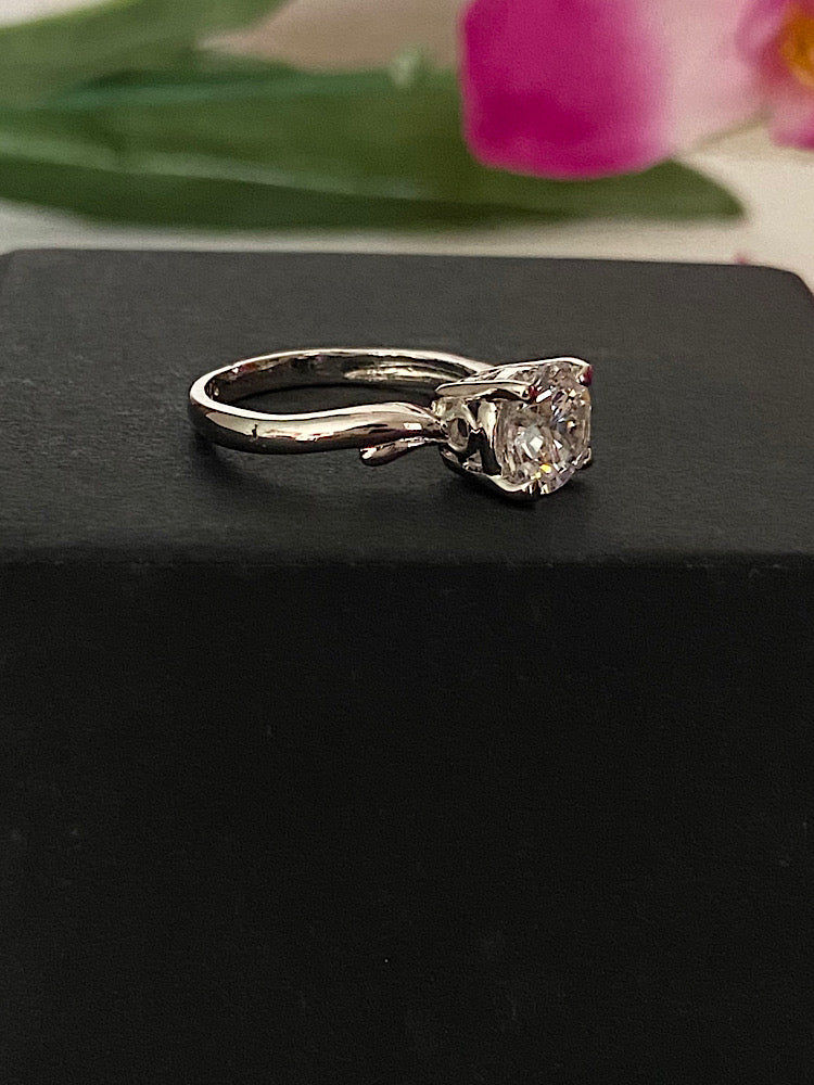 Round Solitaire Ring Sterling Silver