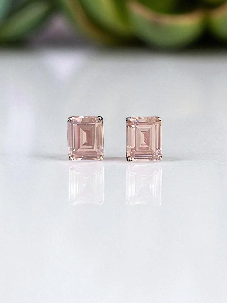 Light Pink Emerald Stone Sterling Silver Studs Earrings