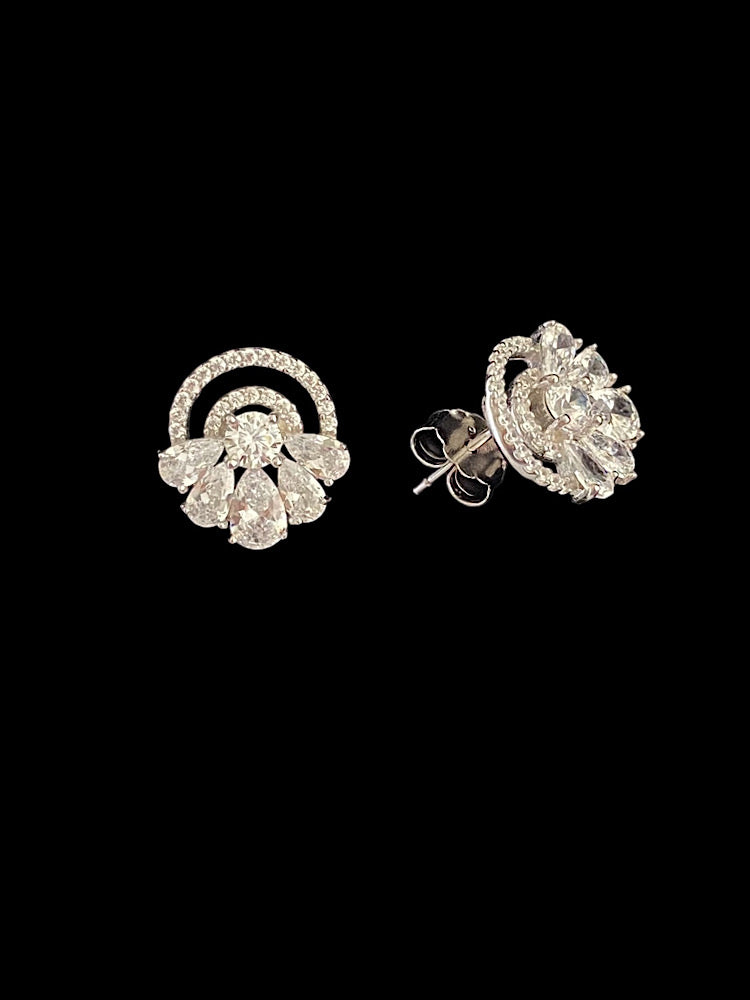 Floral Design Solitaire Sterling Silver Studs