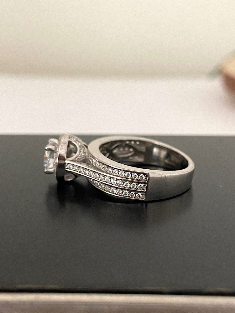 Silver High-Mounted Solitaire Ring