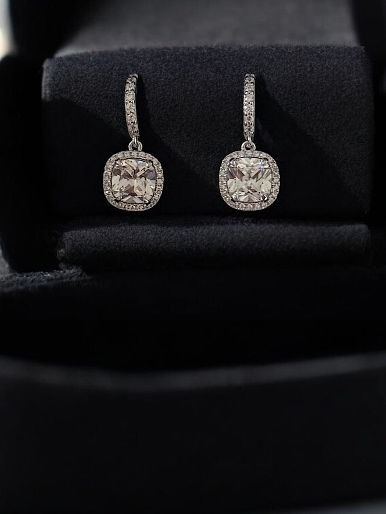 Drop Solitaire Sterling Silver Hoops