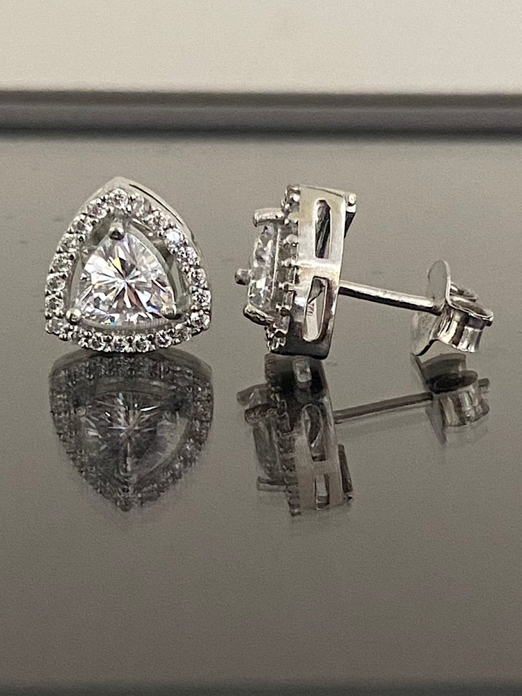 Trillion Solitaire Sterling Silver Studs