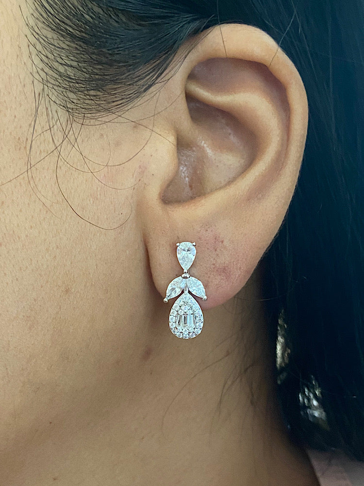 Sterling Silver Drop Solitaire Earrings