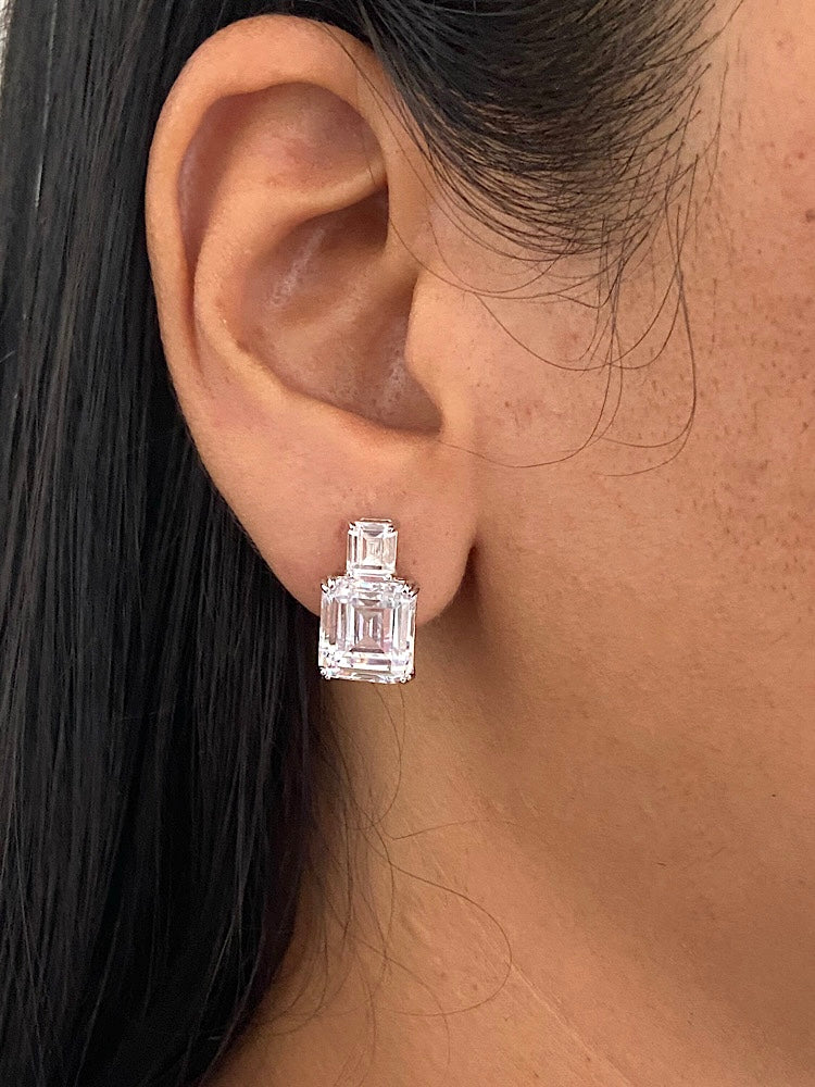 White Clip Studs Sterling Silver Earrings