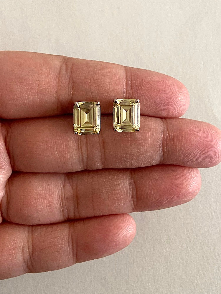 Yellow Emerald Stone Sterling Silver Studs Earrings