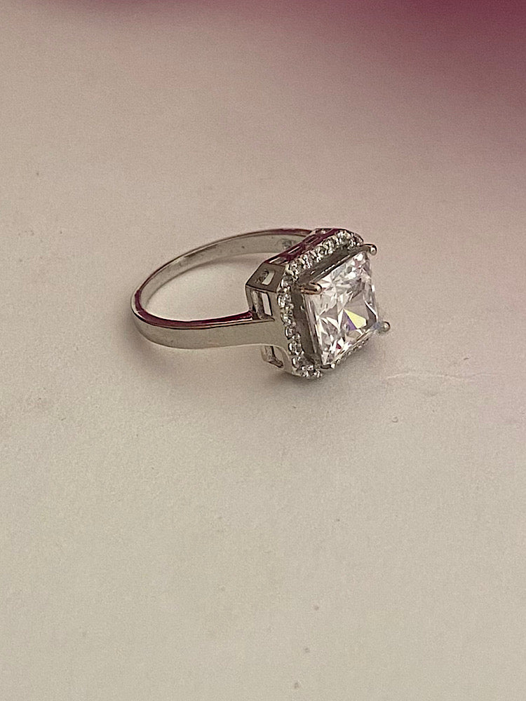 Silver Ring Princess-Cut Solitaire