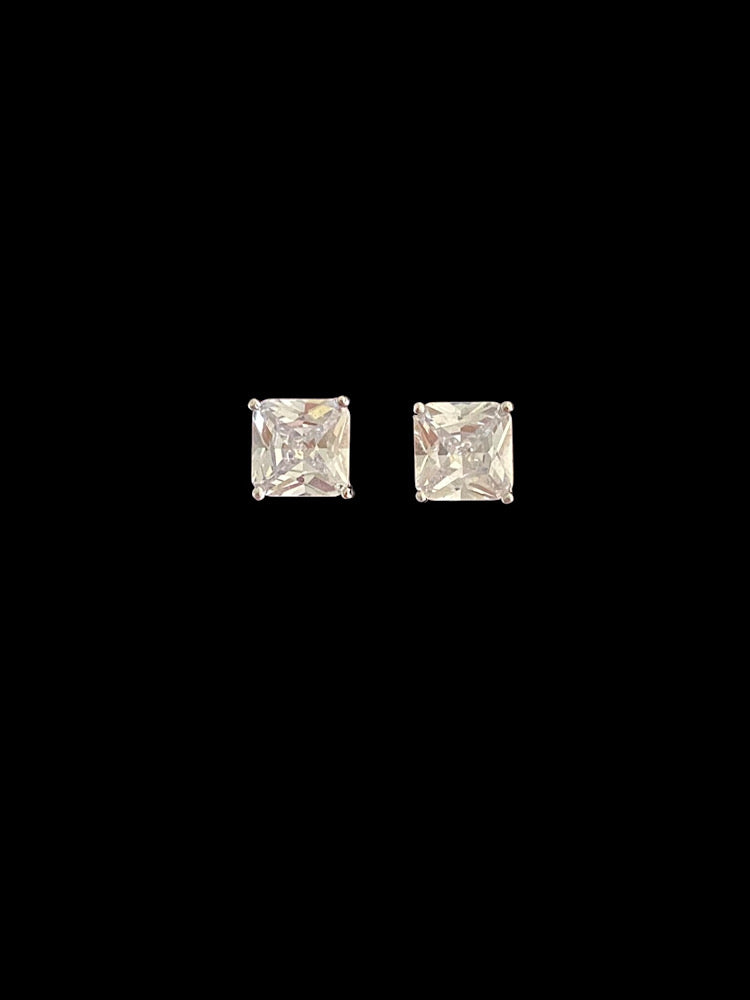 Princess Cut Sterling Silver Solitaire Studs With Screw Back