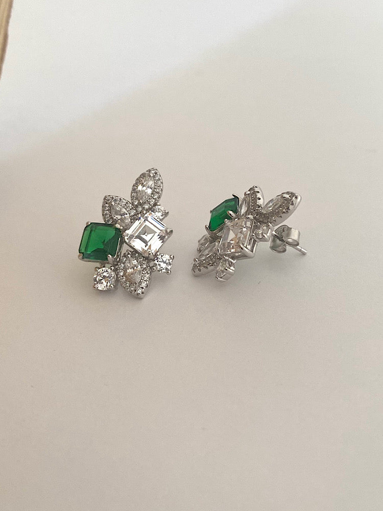 Green & White Sterling Silver Studs Earring