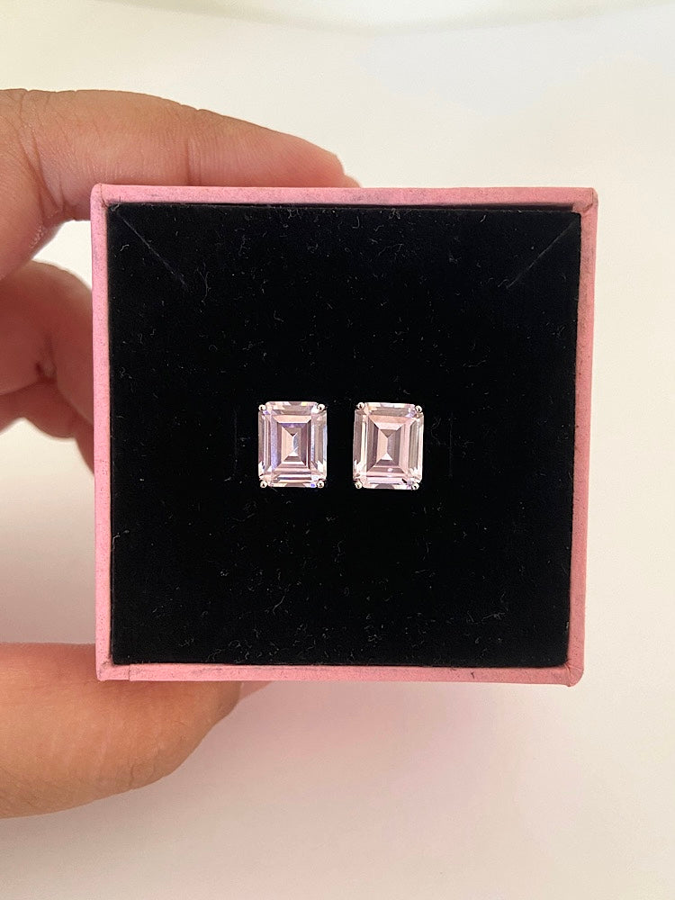 Light Pink Emerald Stone Sterling Silver Studs Earrings