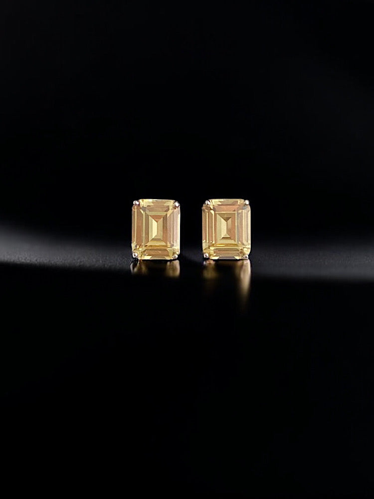 Yellow Emerald Stone Sterling Silver Studs Earrings