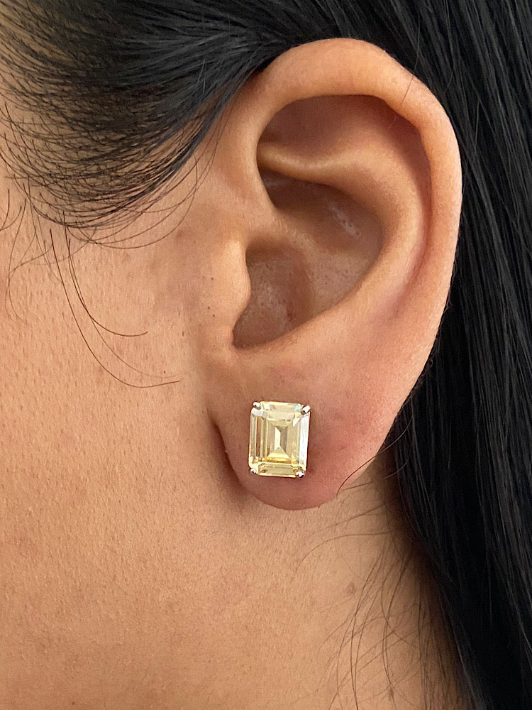 Yellow Emerald Stone Sterling Silver Studs Earrings