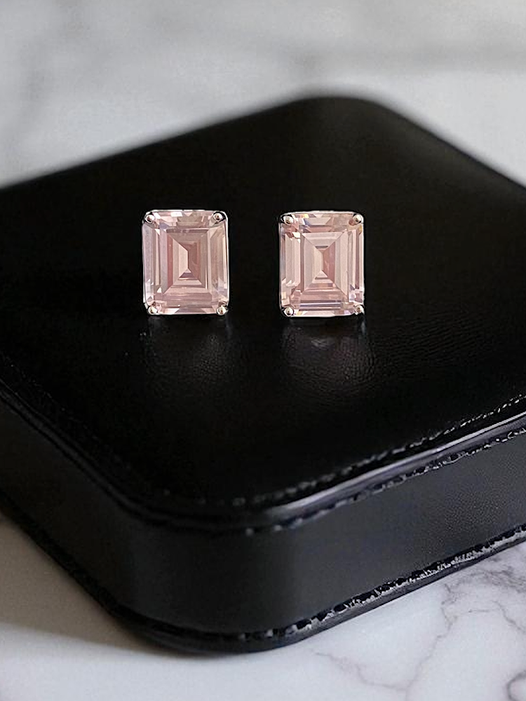 Light Pink Emerald Stone Sterling Silver Studs Earrings