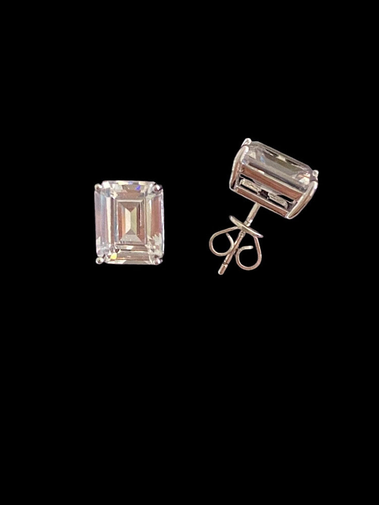White Emerald Stone Sterling Silver Studs Earrings