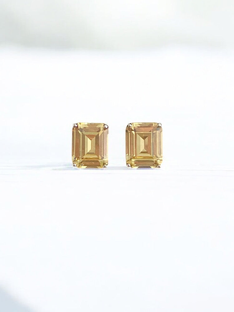 Yellow Emerald Stone Sterling Silver Studs Earrings