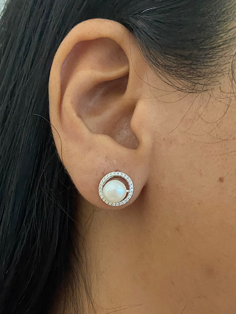 Round Floral Sterling Silver Earrings