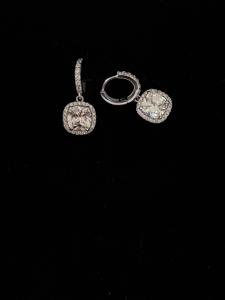 Drop Solitaire Sterling Silver Hoops