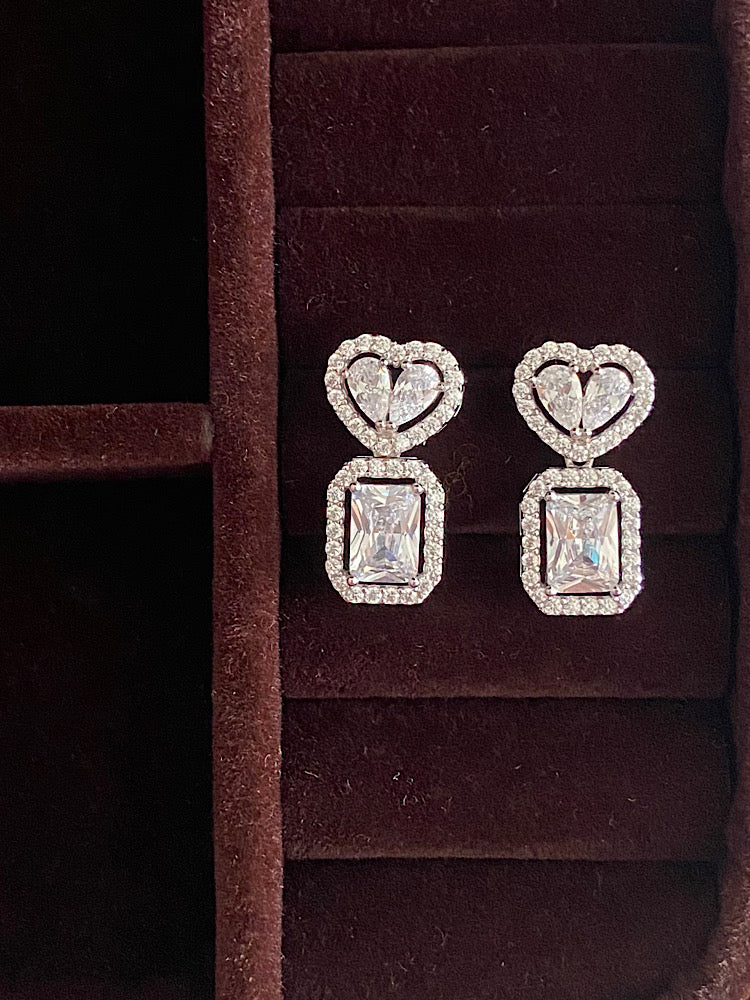 Heart Solitaire Drop Sterling Silver Earrings