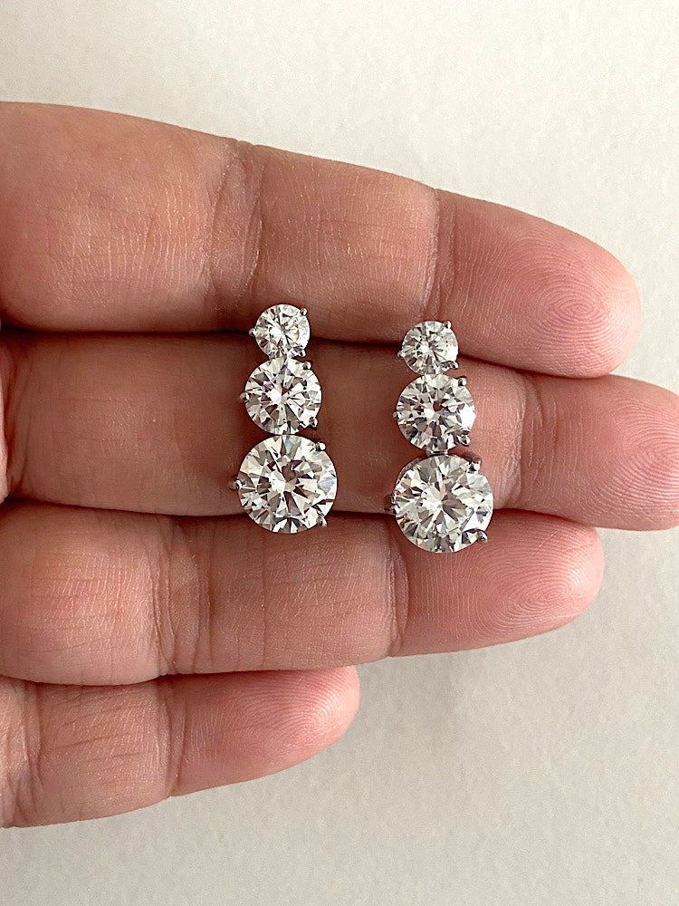 (Copy) Sterling Silver Drop Solitaire Earrings With Screw Back