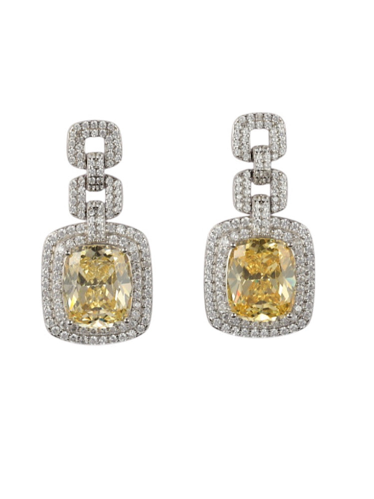 Silver Earrings With Yellow Stone