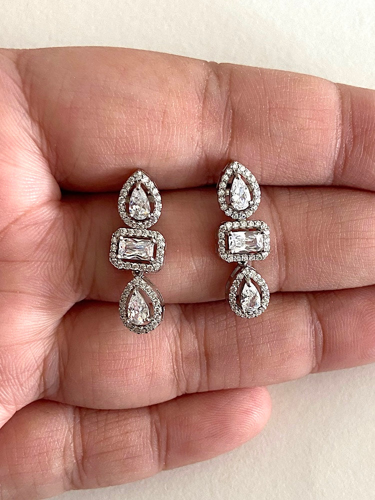 Sterling Silver Drop Solitaire Earrings With Screw Back
