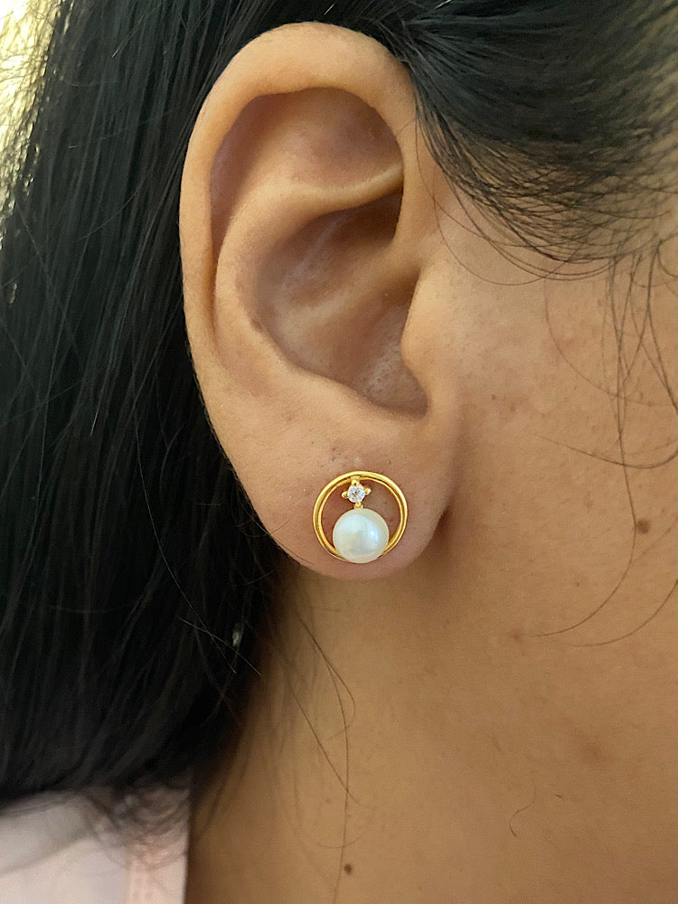 Gold Plated Pearl Sterling Silver Earrings