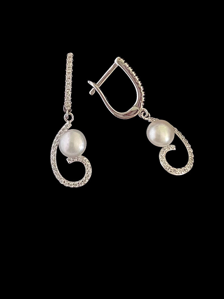Pearl Sterling Silver Hoop Earrings
