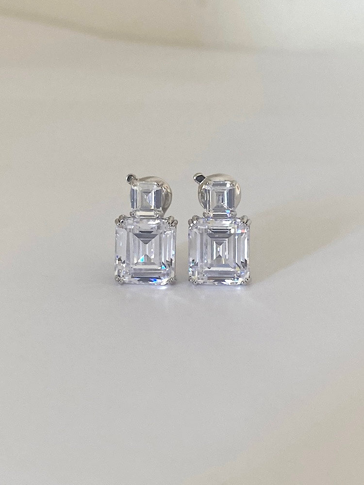 White Clip Studs Sterling Silver Earrings