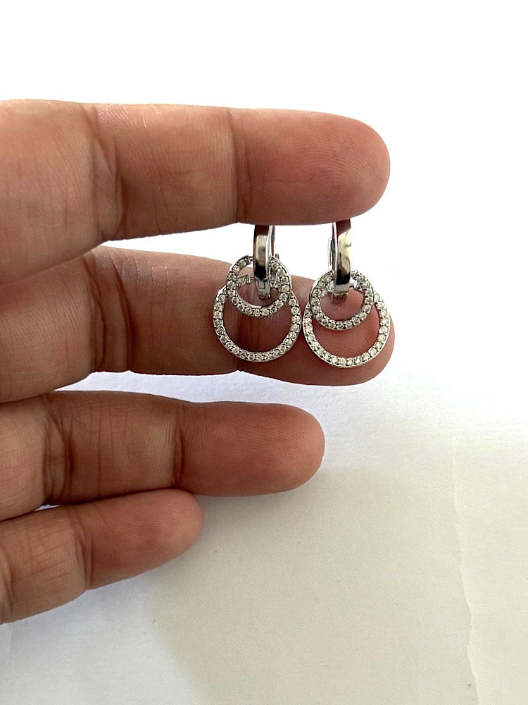Double Circle Sterling Silver Hoop Earrings