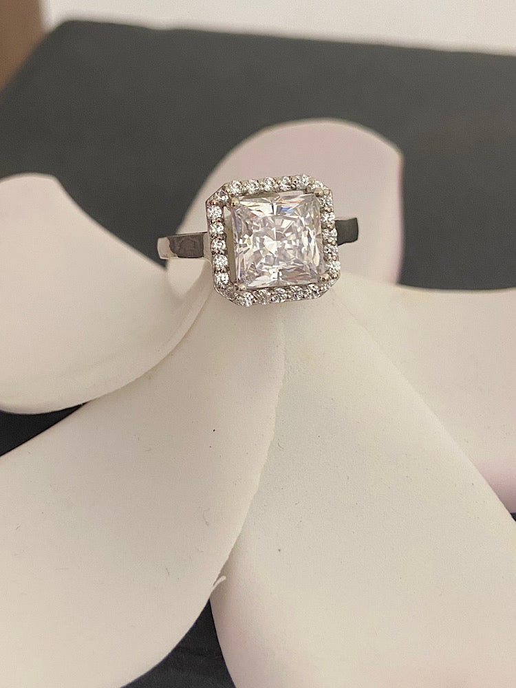 Silver Ring Princess-Cut Solitaire